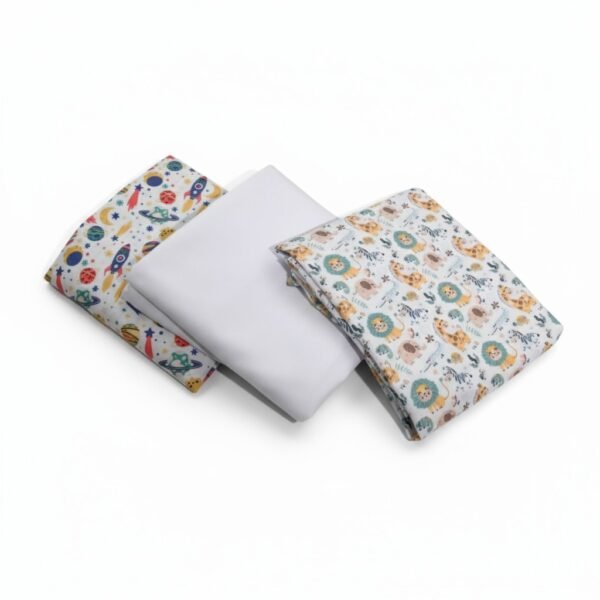 baby bed sheet pack of 3 "jungle, white & rocket"