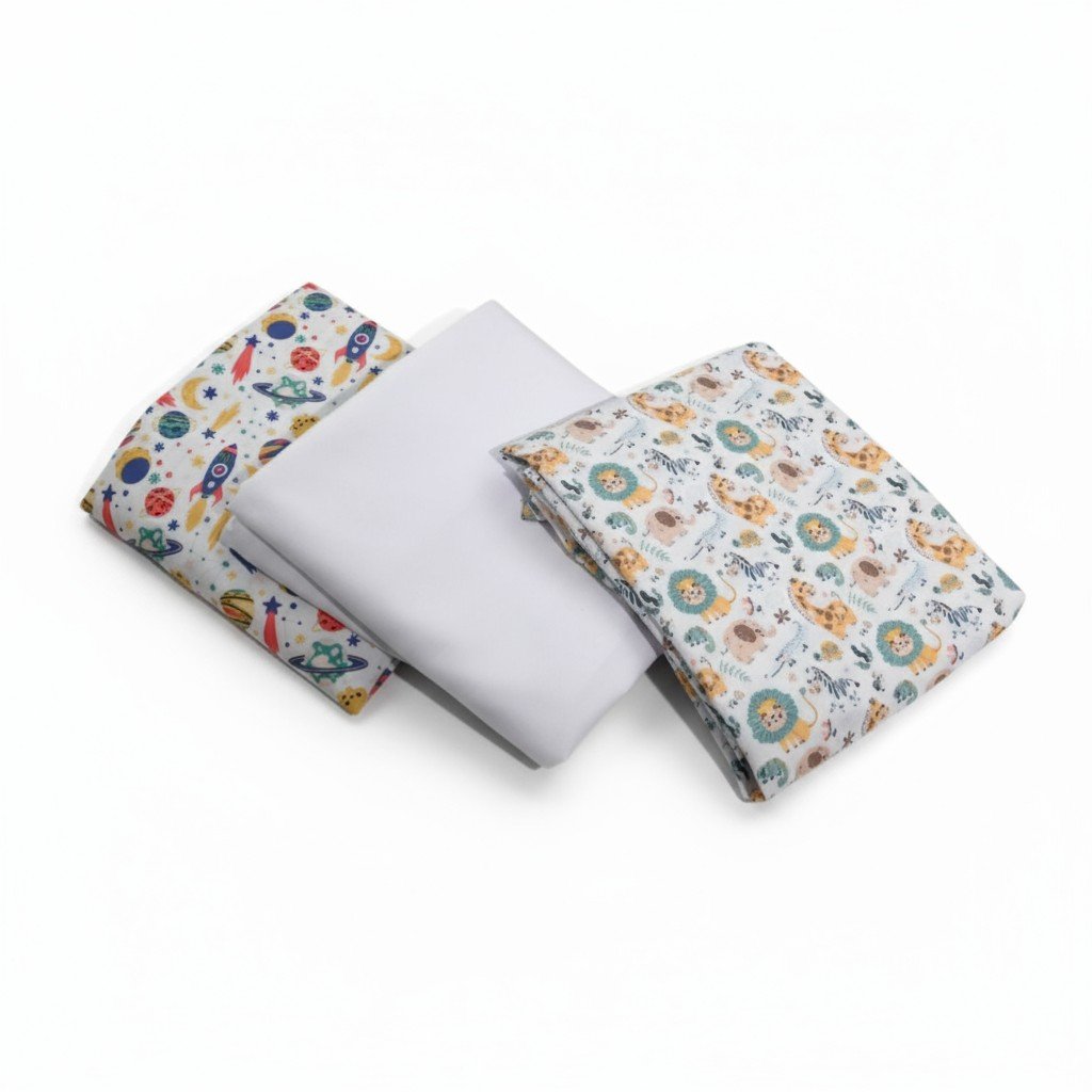 baby bed sheet pack of 3 "jungle, white & rocket" baby bed sheet pack of 3 "jungle, white & rocket"