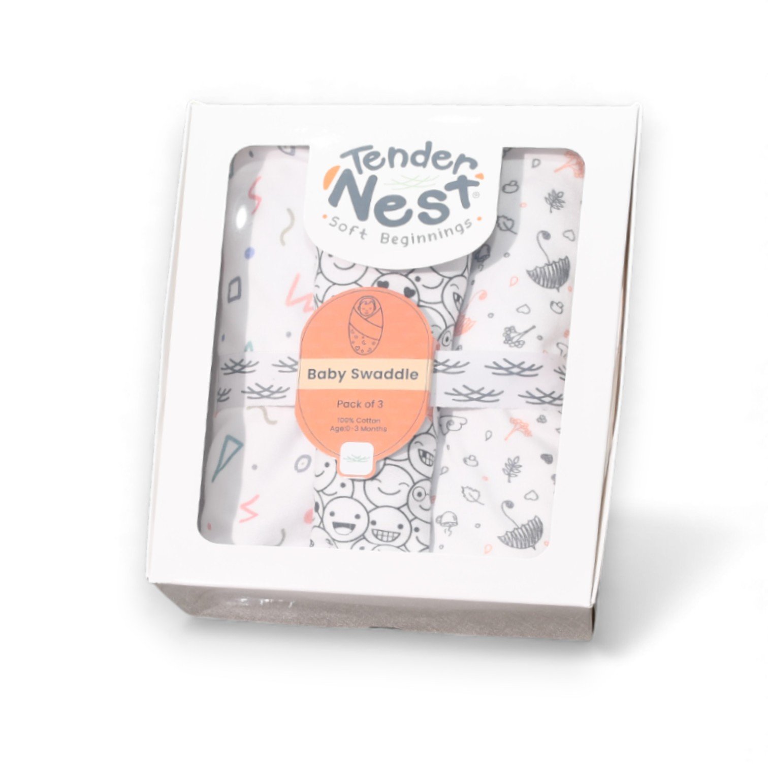 baby swaddle with hat pack of 3, set1