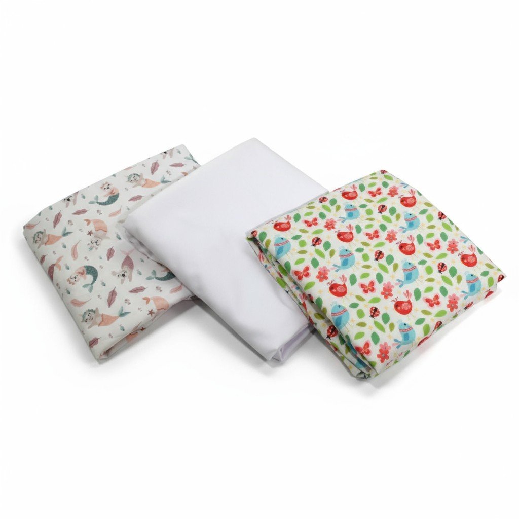 baby bed sheet pack of 3 " mermaid, white & bird " baby bed sheet pack of 3 " mermaid, white & bird "