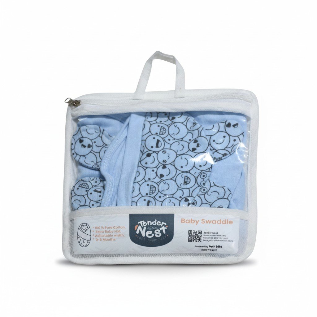 baby swaddle smiley blue with hat